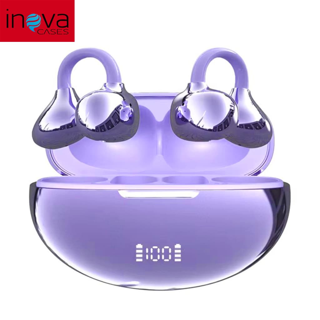 INOVA Fones De Ouvido Design em C Bluetooth 6.1 Alta Fidelidade Estéreo Baixo Esportes Com Mic - Roxo