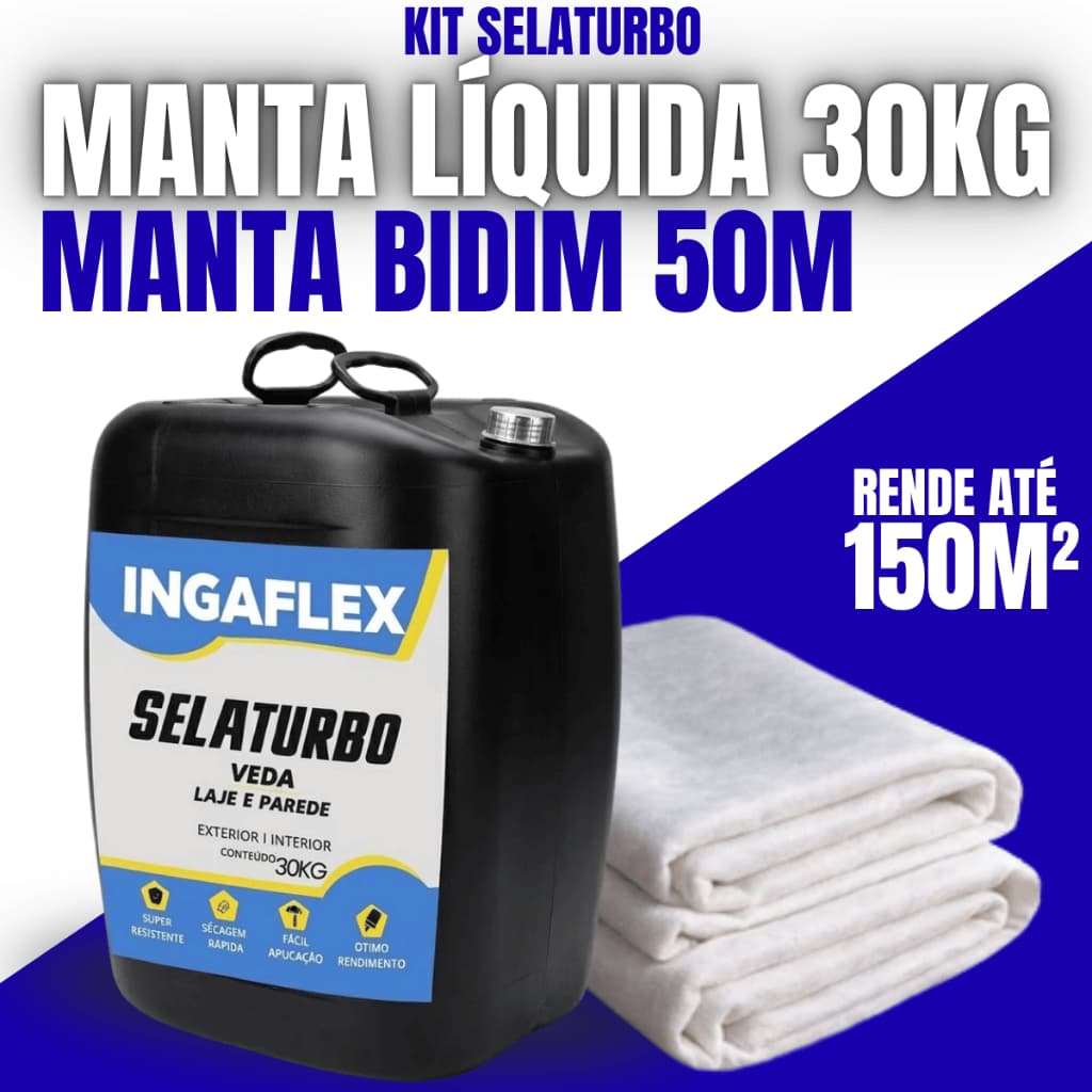 Kit Manta Líquida Emborrachada 30kg + Bidim 50m Impermeabilizante Laje Telhado Alta Resistência