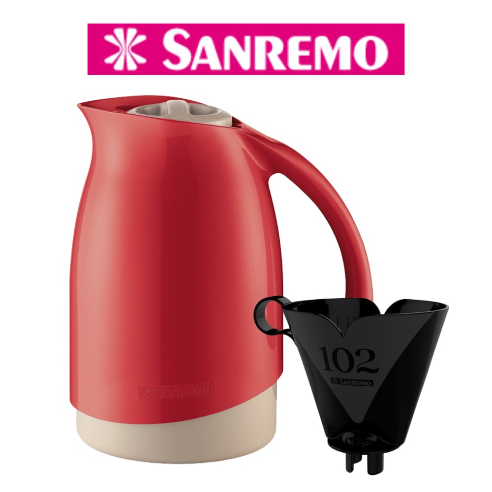 Kit Garrafa Térmica Bule Plástico 700 mL + Suporte Filtro 102 Sanremo 6h Quente 12h Gelado