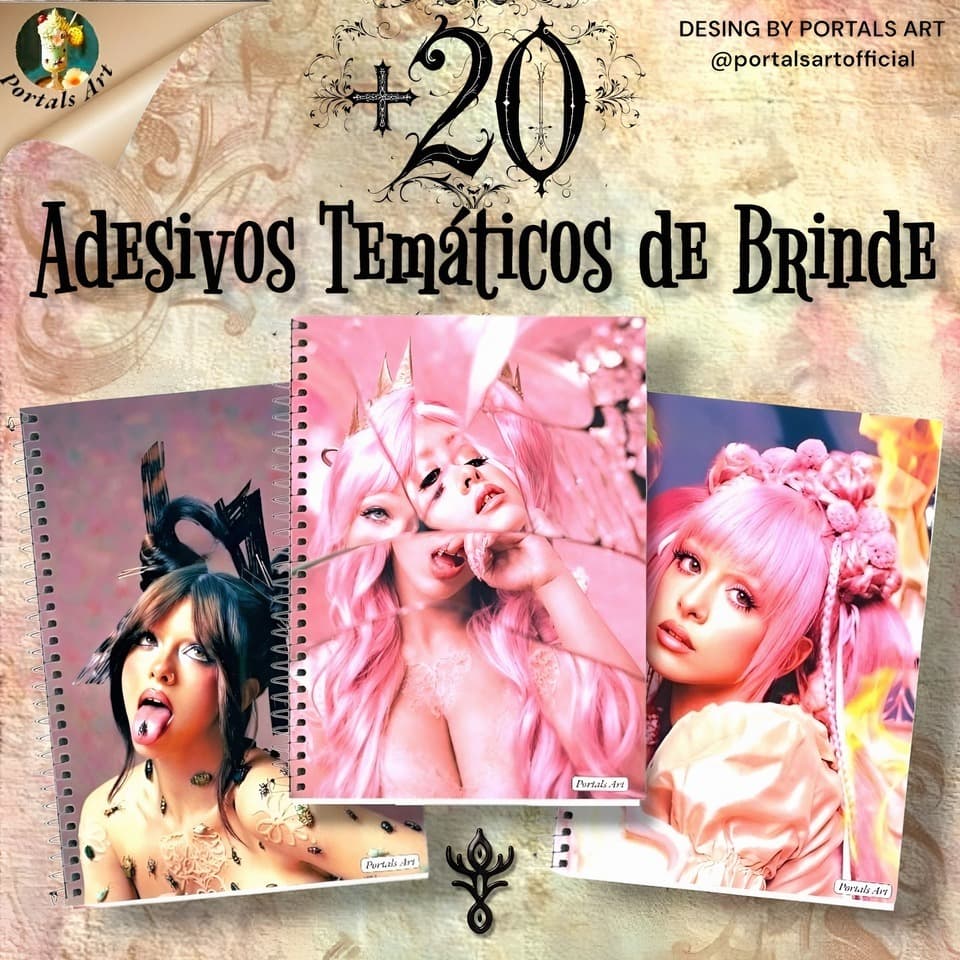 Caderno Personalizado A4 Melanie Martinez Hades+20 adesivos brinde universitário Design Portals Art