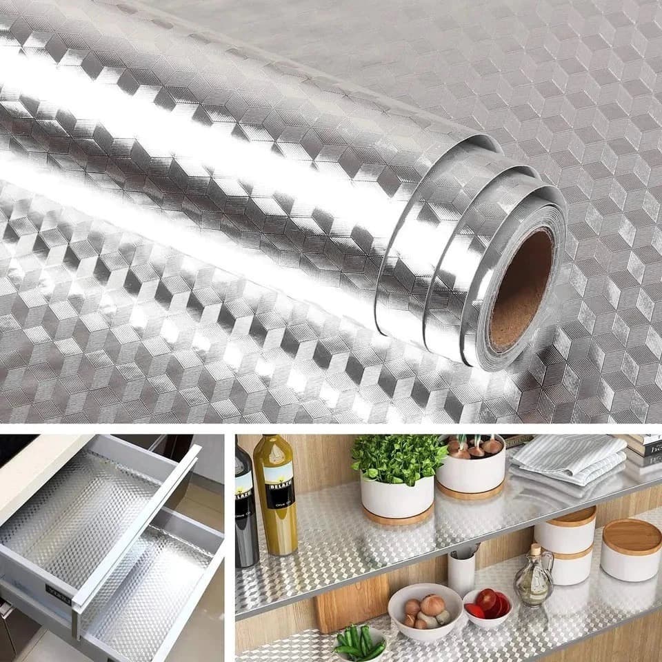 20 Metros Rolo Papel Adesivo De Alumínio 3D Impermeável Proteção Para Cozinha E Fogão