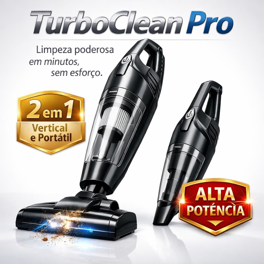 Aspirador TurboClean 2 em 1 Vertical e Portátil - a forma mais rápida e inteligente de manter sua casa sempre impecável.