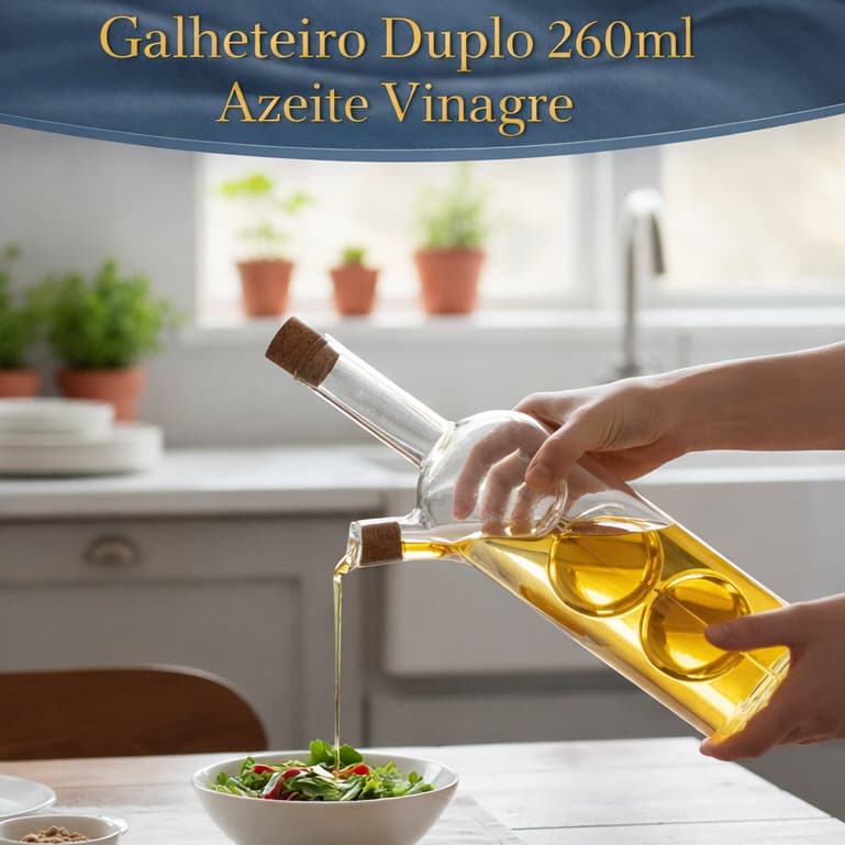 Galheteiro Duplo 260ml Vidro Borossilicato Tampa Rolha Cortiça Azeite Vinagre Oleo Tempero Cozinha