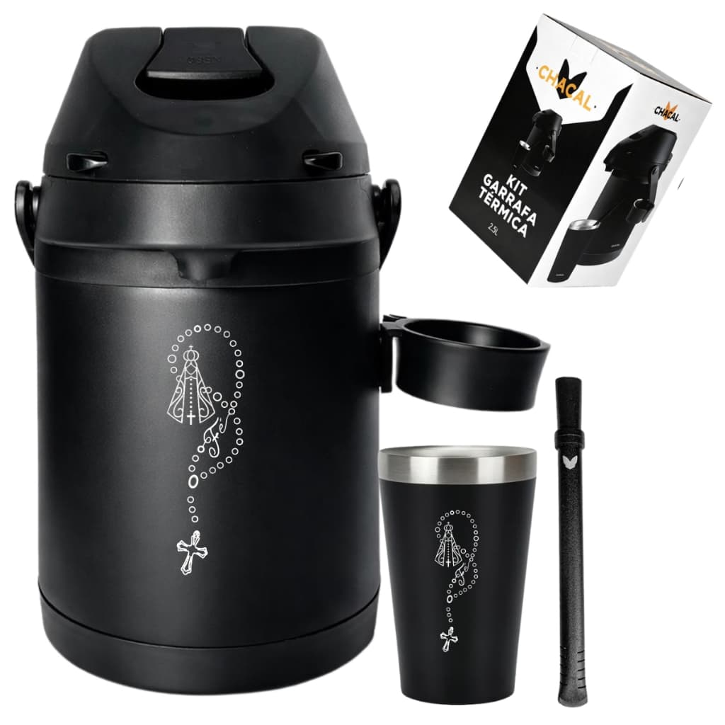 Kit Tereré Copo Bomba Garrafa Térmica Preto 2.5l Personalização