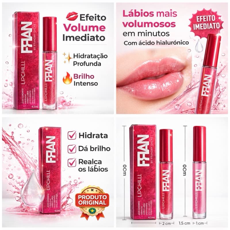 Gloss Aumentador Labial Fran Lipchilli Ácido Hialurônico Efeito Volume Imediato 4,5ml