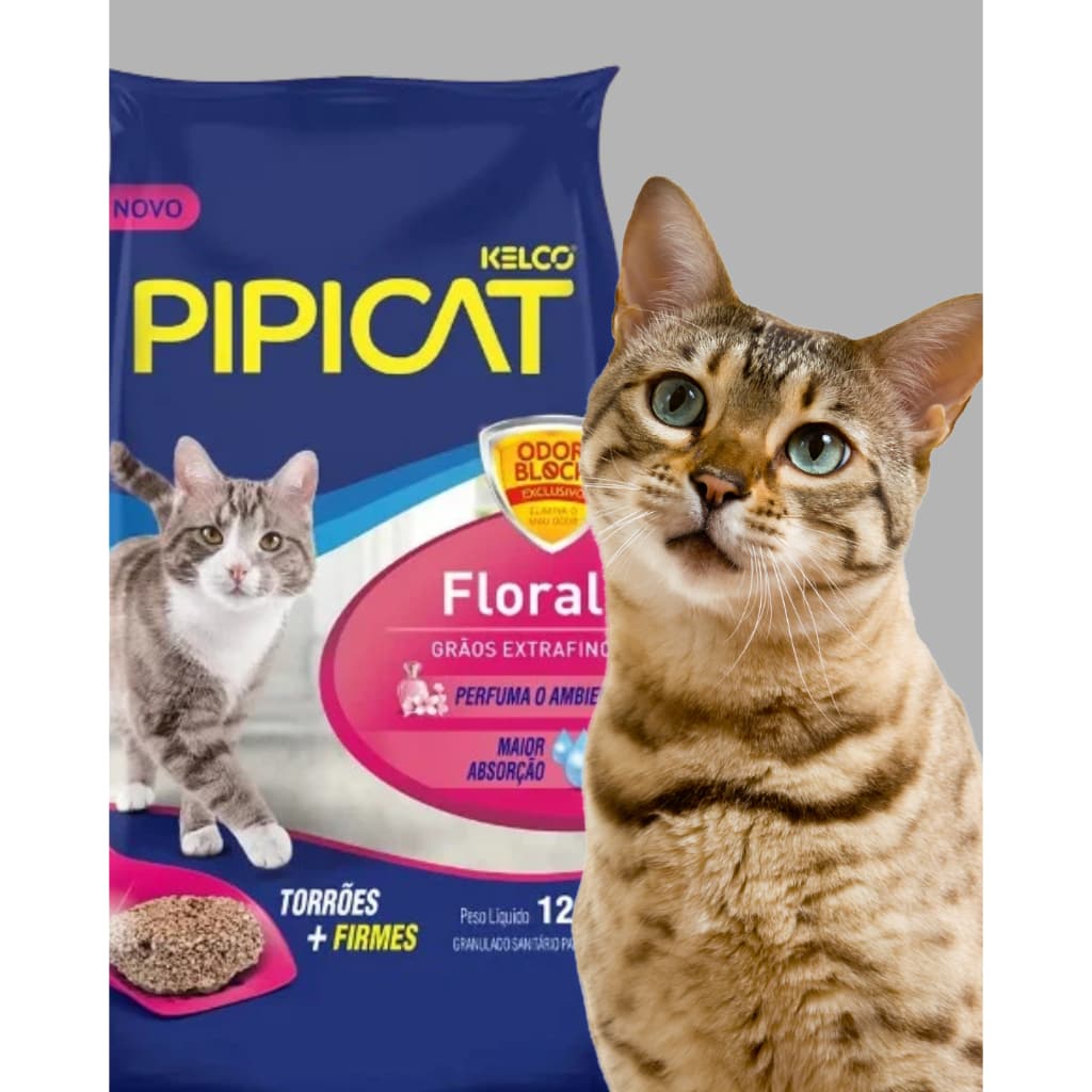 AREIA SANITÁRIA PARA GATOS KELCO PIPICAT FLORAL 4KG E 12kg - ULTRA ABSORVENTE, PERFUME FLORAL, GRÂNULOS EXTRAFINOS
