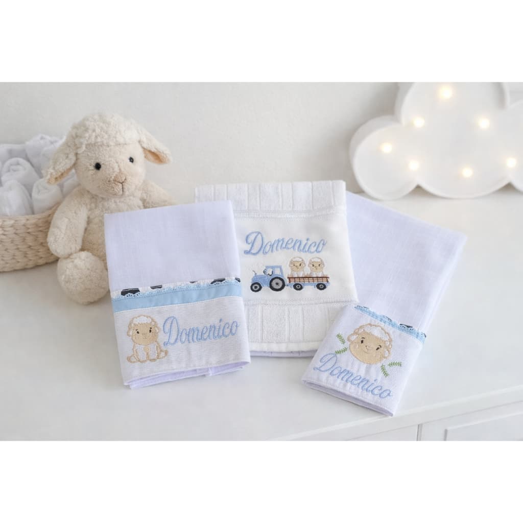 Kits para bebê Fralda de boca  Fralda de Passeio e Toalha de boca Personalizado tema  Ovelhinha Azul 💙 F