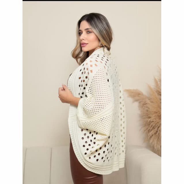CAPA KIMONO LUXO RENDADO INVERNO TRICOT ELEGANTE ÚNICO - PLUS SIZE