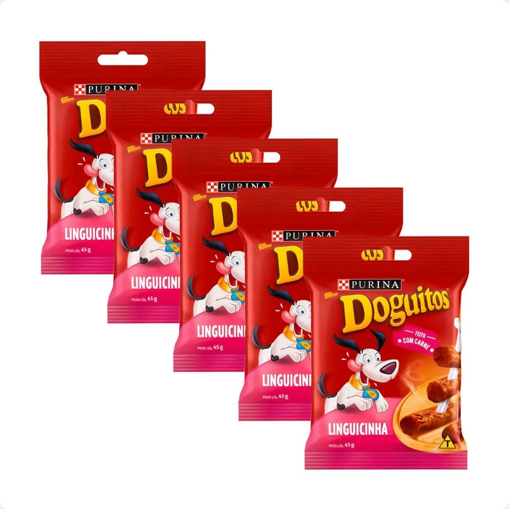 Kit 5 Petiscos Doguitos Linguicinha de Carne 45g Purina Cães