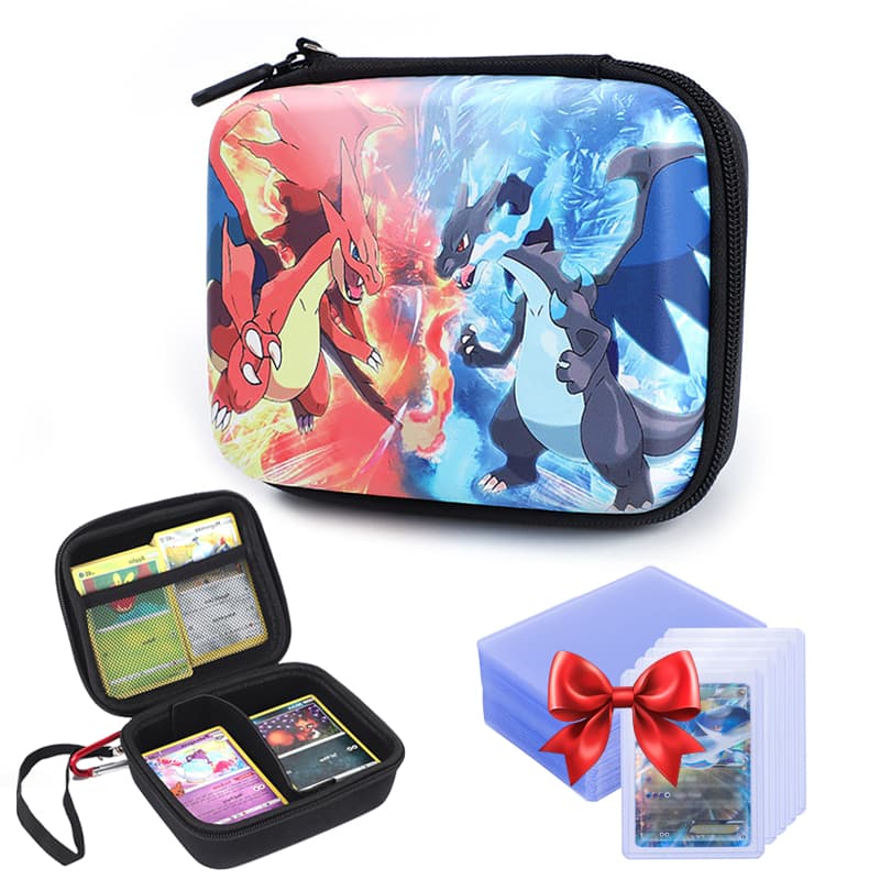 Case Pokébola Estojo Cartas Pokémon Rígido Com Mosquetão E 10 Protetores Rígidos Azuis