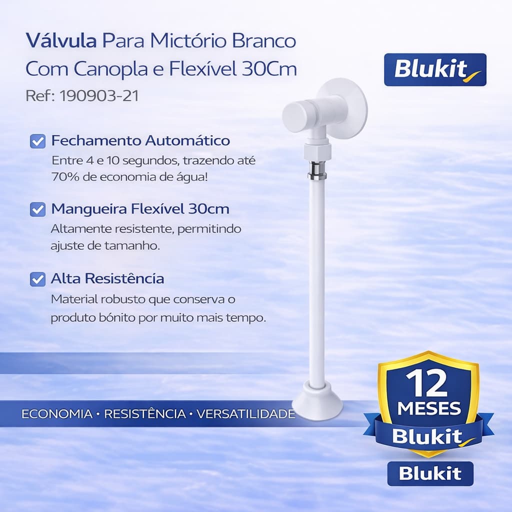 Válvula Para Mictório Branco Com Canopla E Flexível 30Cm Blukit