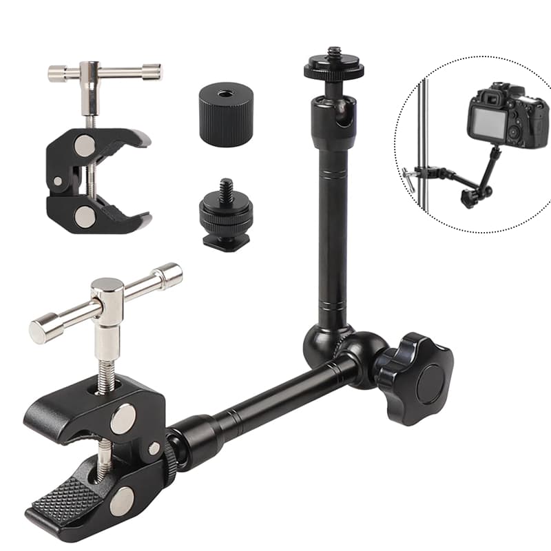 Braço Mágico 11in com Garra Grande para Mesa, Inclui Adaptador Cold Shoe e Rosca 1/4 Dupla