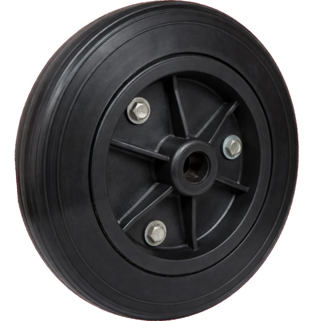 Roda em PP 10" Pneu de Borracha Furo p/ Eixo 7/8" Carrinho Armazém Carga - P10F78