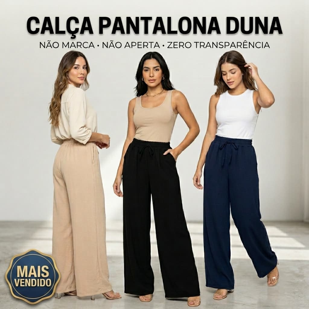 Calça Pantalona Feminina Tecido Duna com elastico na cintura calça flare folgadinha