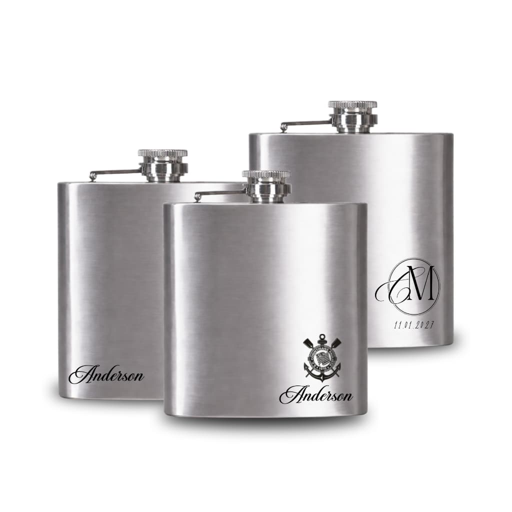 Porta Whisky Cantil 6oz Aço Inox Personalizado Compacto Elegante