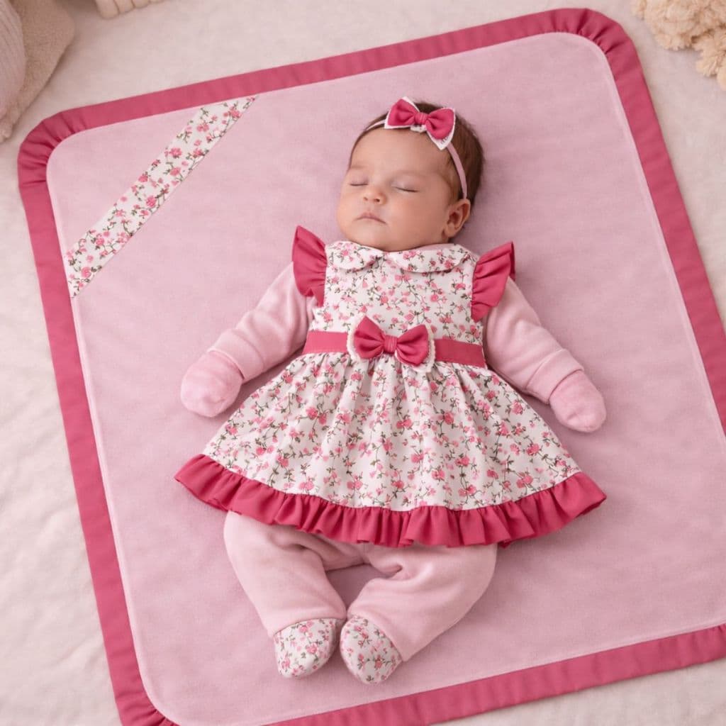 Saída de Maternidade Menina Bebê Recém Nascido Completo 5 Peças Algodão Luxo Presente