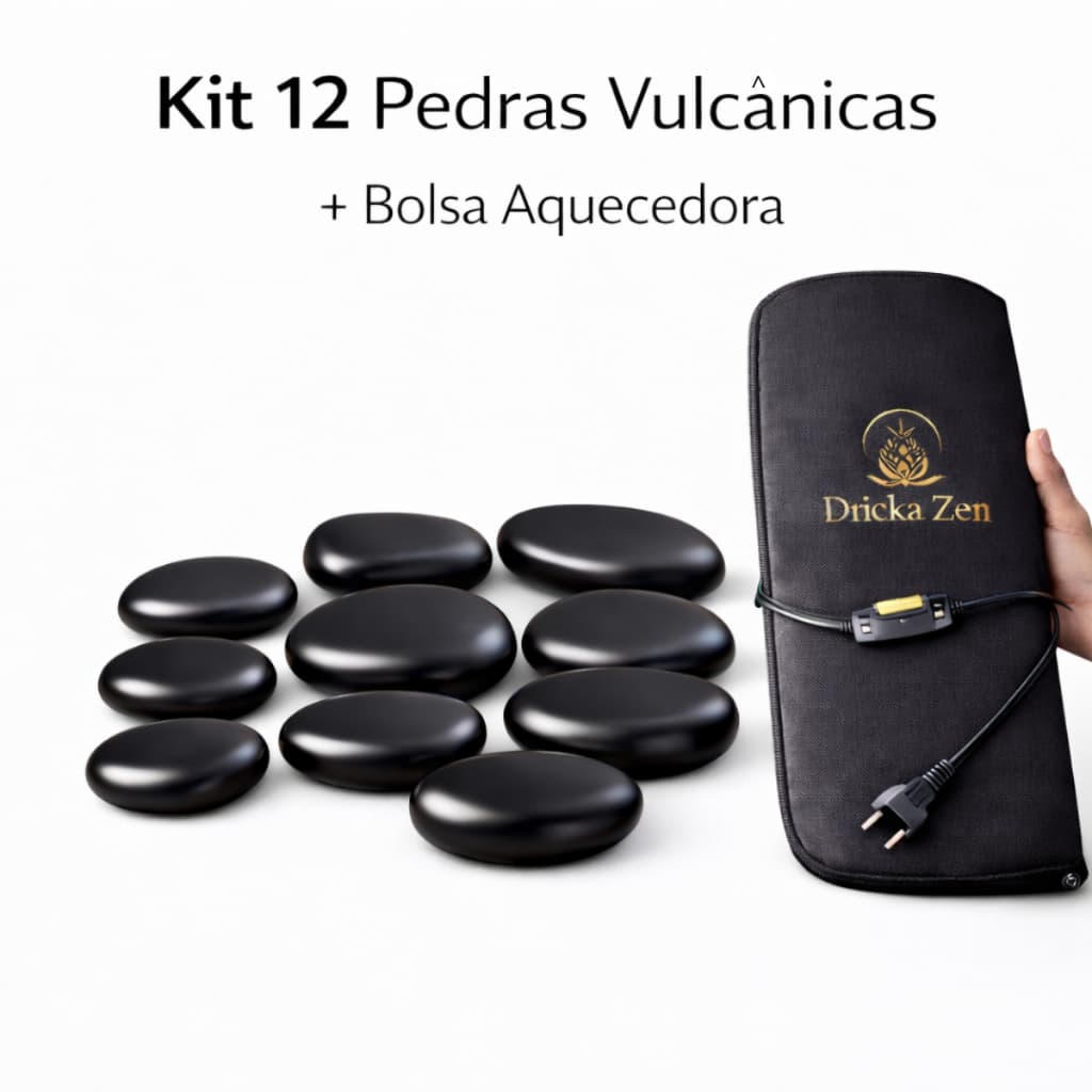 Kit 12 Pedras Quentes Vulcânicas para Massagem + Bolsa Térmica Aquecedora