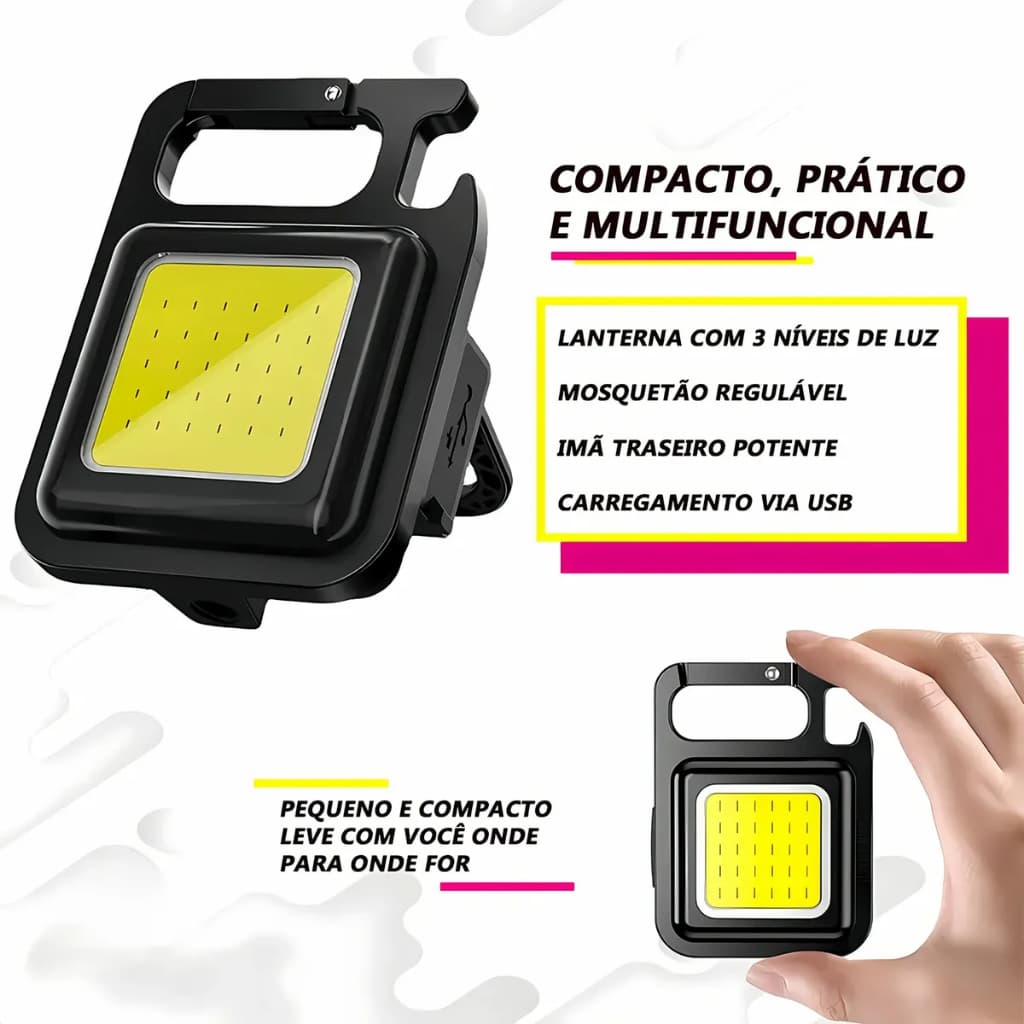 Mini Lanterna Led Recarregável Usb Imã Abridor Chaveiro