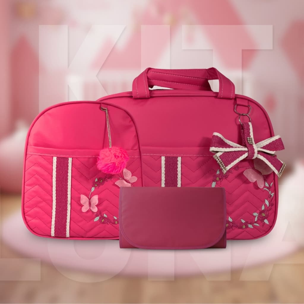 Bolsa Maternidade Luxo com Borboletas para meninas 2 peças