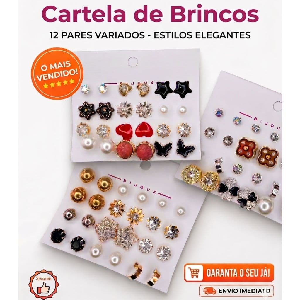 Kit 12 Pares de Brincos Pequenos Prata e Dourado