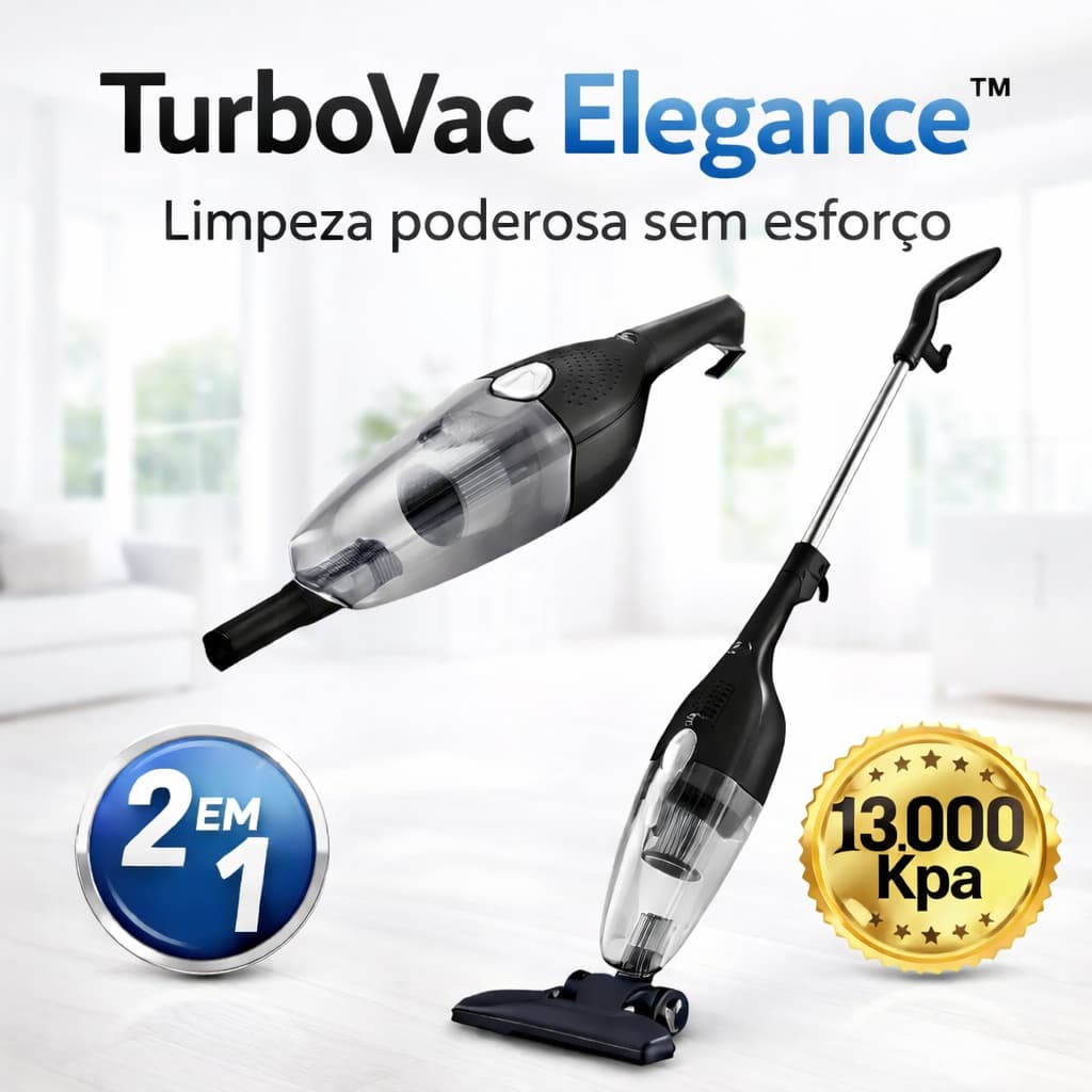 Aspirador de Pó Vertical 2 em 1 600W Turbo Portátil com Fio Alta Potência 220V para Casa, Carro, Sofá e Tapetes