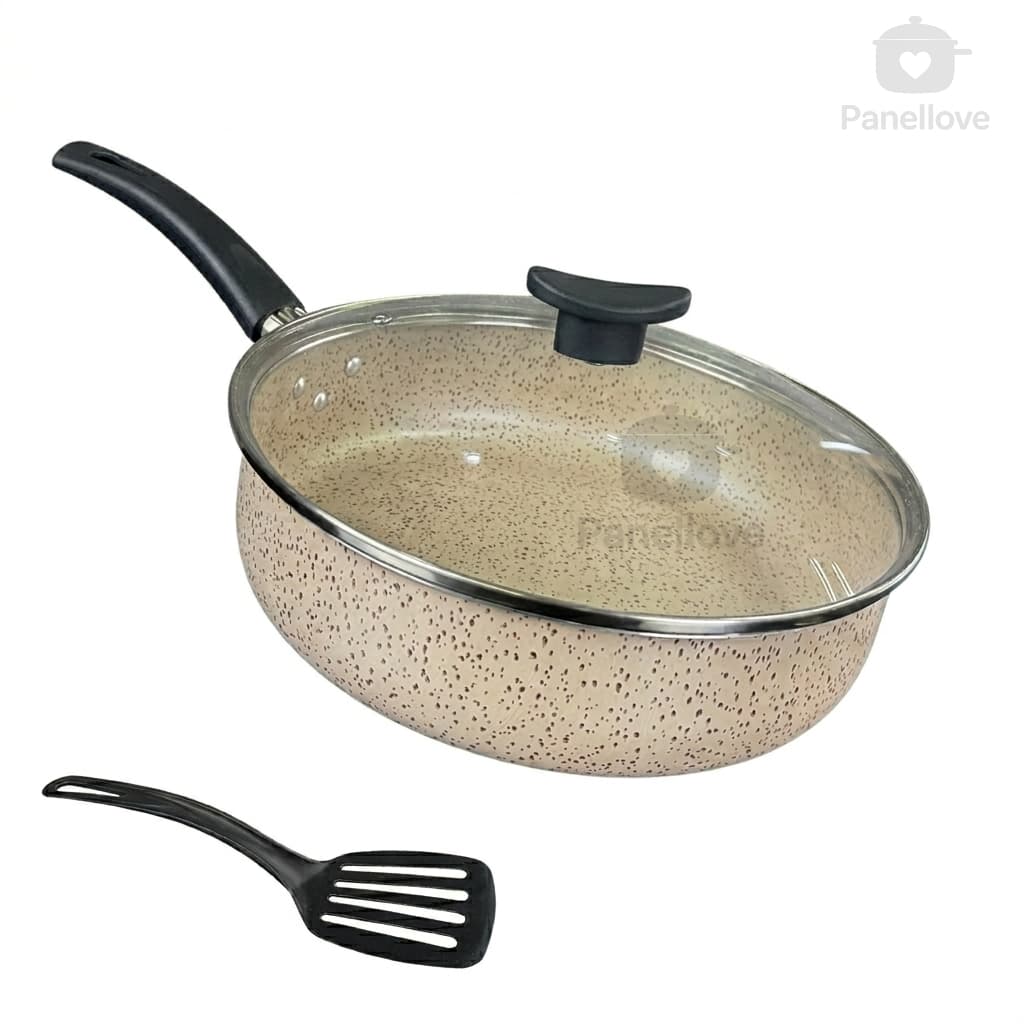 Frigideira Alta  6 Camadas de Antiaderente Teflon 18 cm Cor Vanilla Bege com Tampa e Espátula