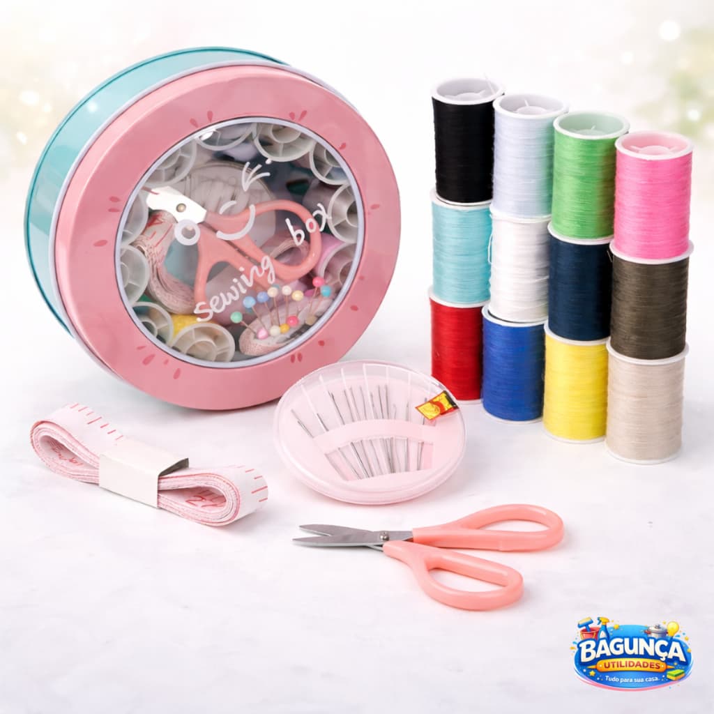 Kit de Costura Completo Portátil com Caixa Organizadora 10cm | Acessórios para Costura Compacto e Prático