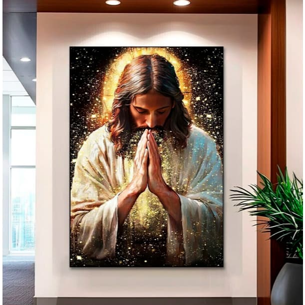 Quadro decorativo Grande 1 tela Religião Jesus cristo Orando Religioso Grande