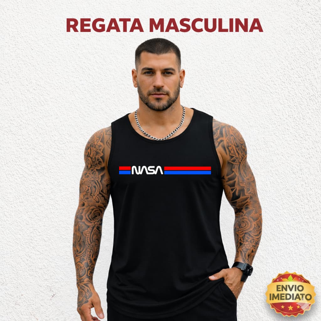 Camiseta Regata Masculina NASA Qualidade Premium 100% Algodão Corte Reto Confortável Pronta Entrega