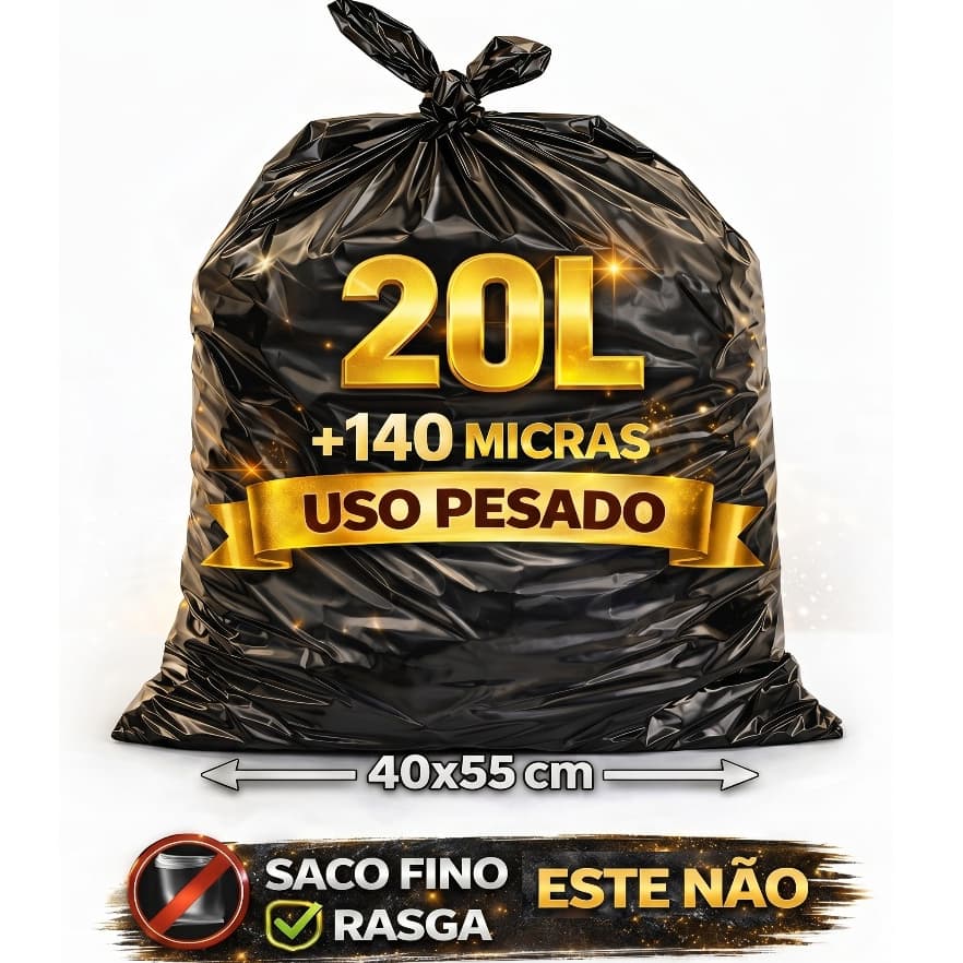 Saco De Lixo 20 Litros Reforçado Resistente Cozinha Lixeira Banheiro Grosso Entulhos  - 140 MICRAS