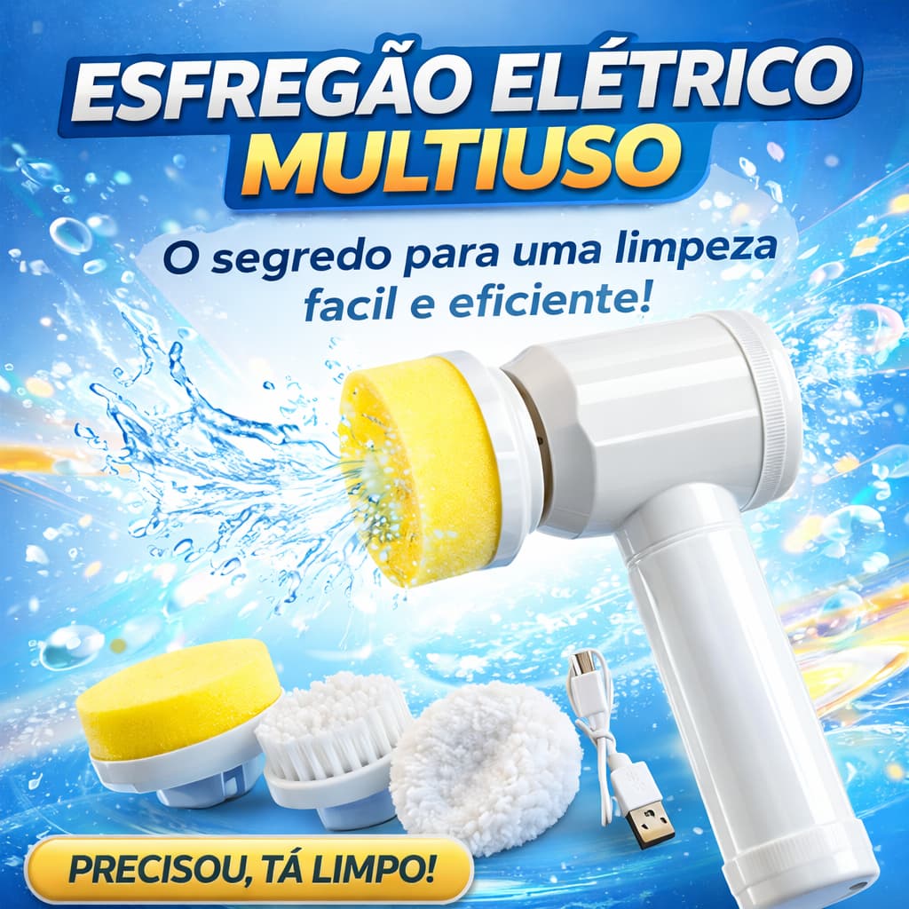 ￼Escova de Limpeza 3 em 1 Sem Fio Limpador Multiuso Prático Com Mais Duas Cabeças de Escova