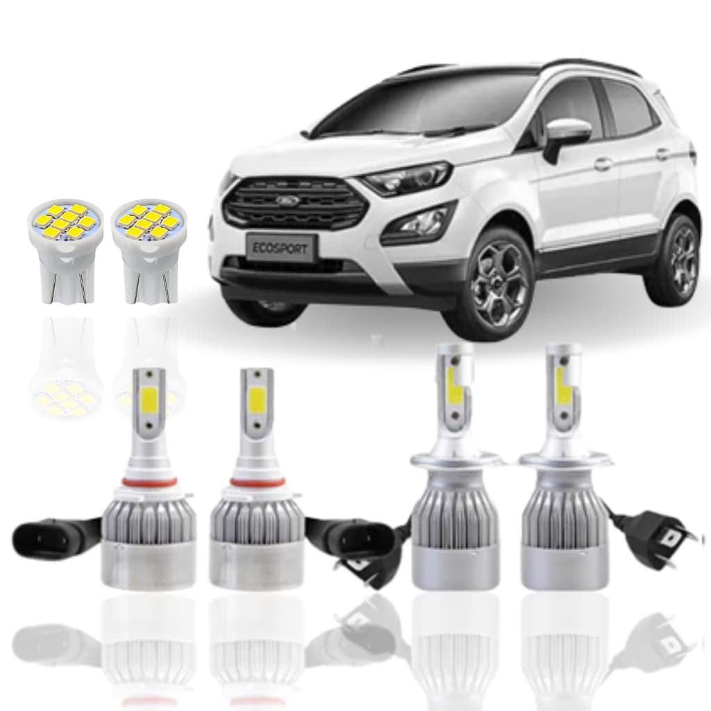Kit Lâmpada Led Ford Ecosport 2003 a 2012 (Farol Alto Baixo Milha Farolete ) HB4 H4 T10 PingoKit Lâmpada Led Ford Ecospo