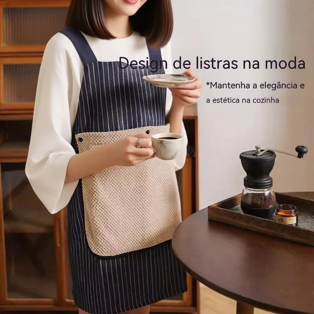 Avental de Cozinha Listrado com Bolso Grande - Resistente à Água e Óleo, Ideal para Cozinha, Bar e Trabalho