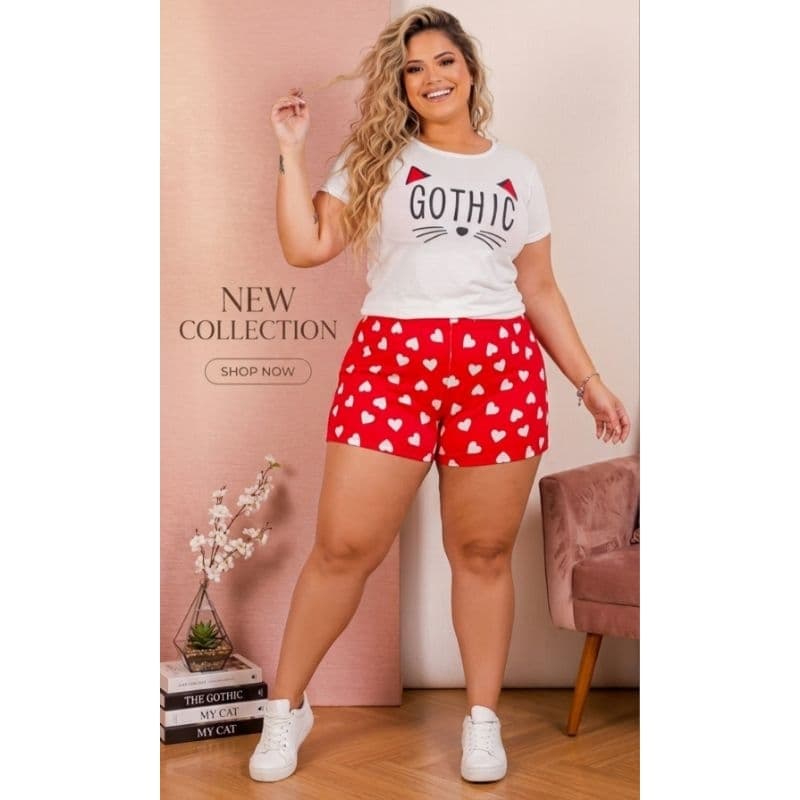Conjunto Plus size Blusa Feminina e short curto plus size Pijamas Plus Size Roupa para dormir 48/50/52