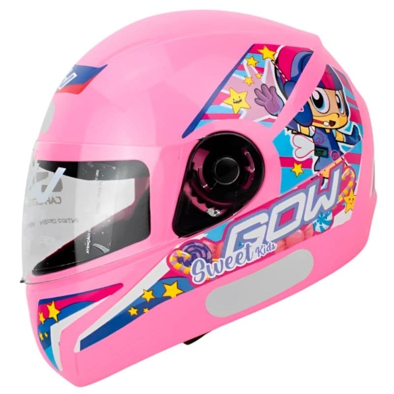 Capacete Infantil Rosa GOW Com Viseira Moto Bike Criança Leve Seguro Confortável