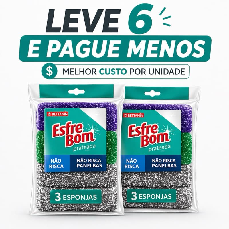 Kit Econômico 6 Esponjas EsfreBom Não Risca Multiuso Cozinha Inox Vidro Cristal
