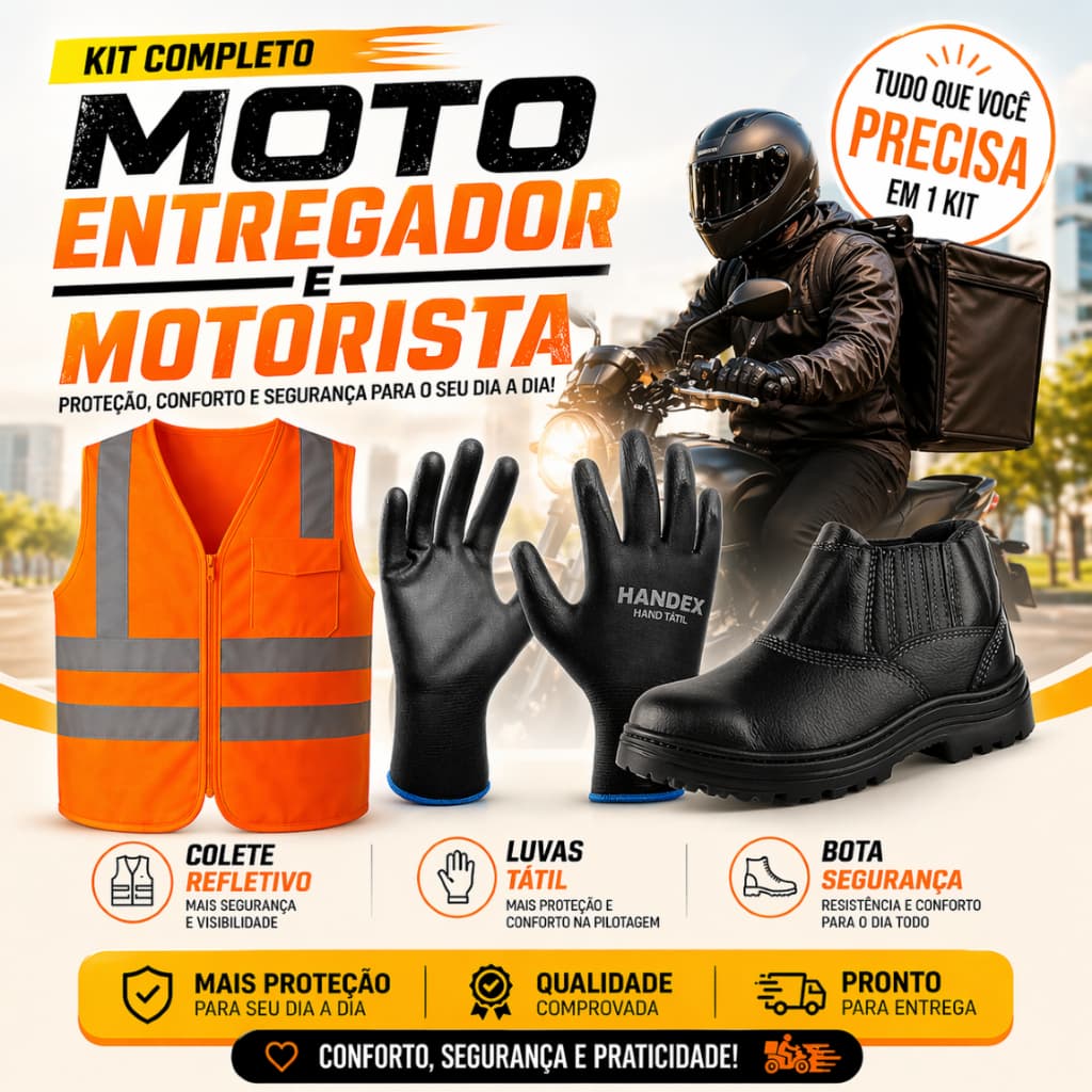 Kit Epi Para Entregador Botina Luva Colete