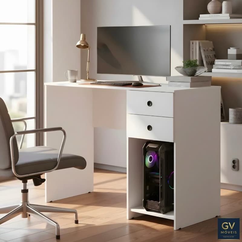 Escrivaninha Mesa Computador com Gabinete e 2 Gavetas Home Office, Quarto ou Escritório