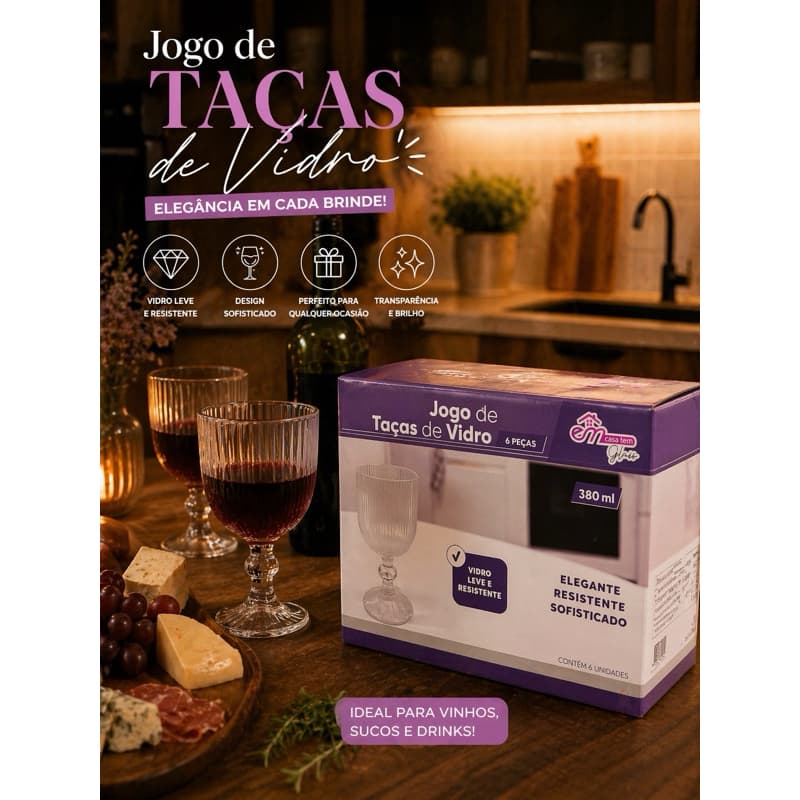 Jogo de Taças de Vidro 6 Peças 380ml – Elegante e Sofisticado