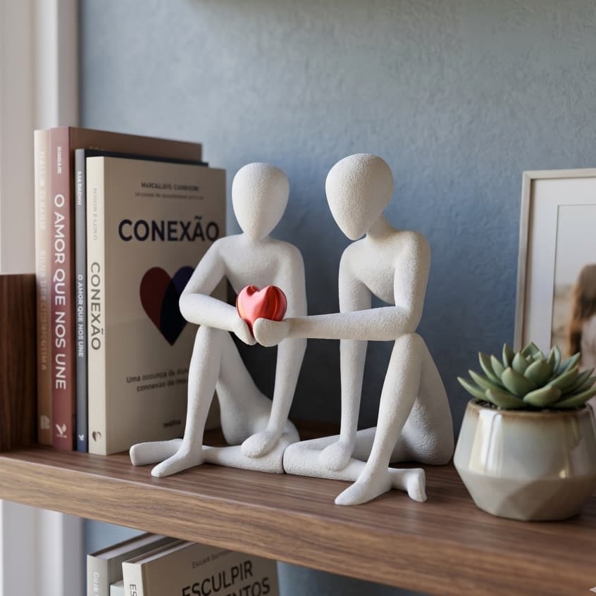 Estátua Decorativa Minimalista O Encontro Escultura Moderna Para Sala Quarto Escritório
