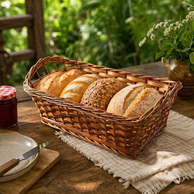Cesta De Pão Padeirinha 36x21x15 Organizadora Feita de Vime Natural Envernizado Guardanapo