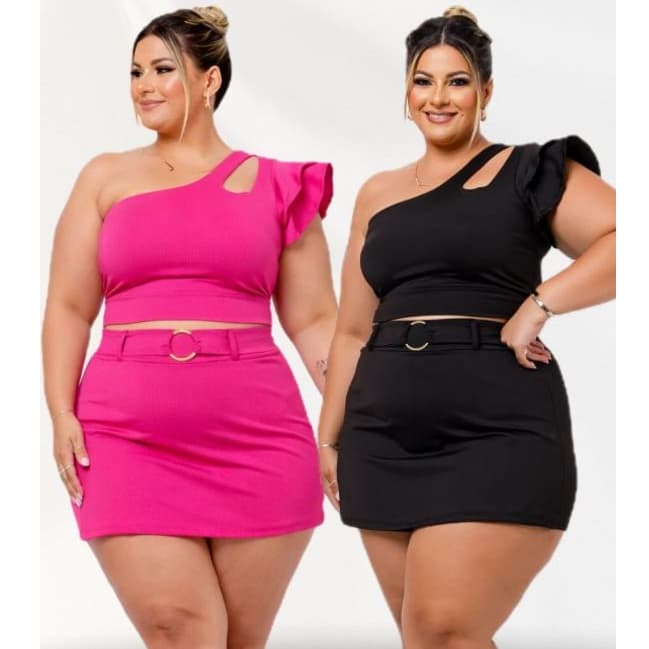 Conjunto Plus Size Feminino Ombro único com Elastico Conjunto Festa Tam 46 ao 50