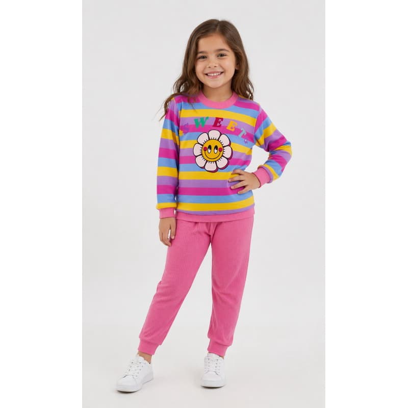 Conjunto Infantil Outono Inverno Ribana Canelada Estampado Menina