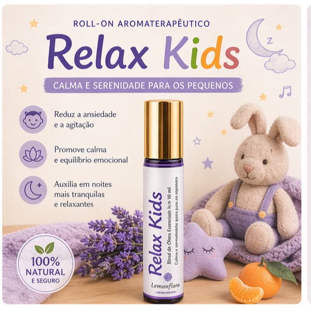 Blend Roll-On Relax Kids 10ml | Calma Infantil, Ansiedade & Sono | Aromaterapia Infantil | Lemonflora