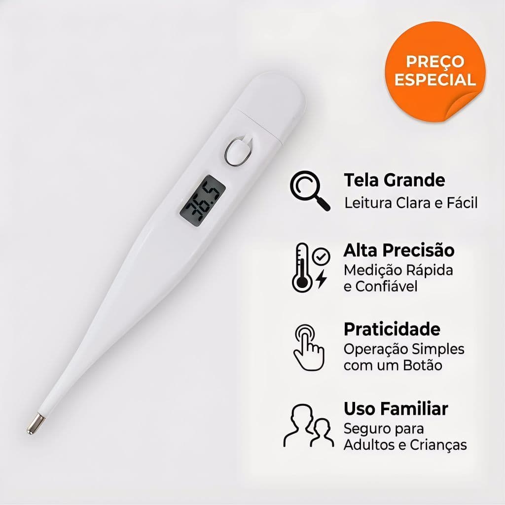 Termômetro Digital Branco: Ideal para Detectar Febre, Indicado para Adulto e Infantil