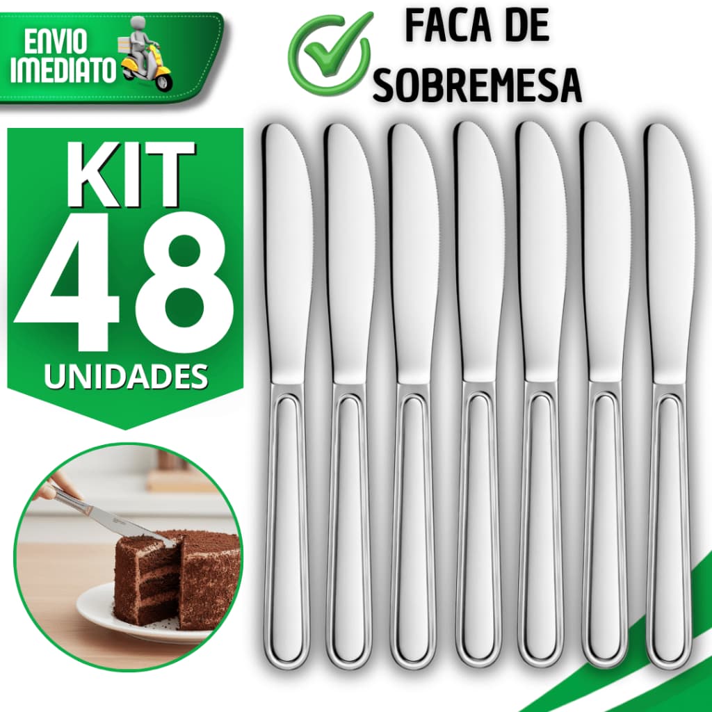 Combo Facas de Sobremesa Talher Aço Inox 16,4Cm Cozinha Restaurante Lanchonete Cafeteria Utensílios