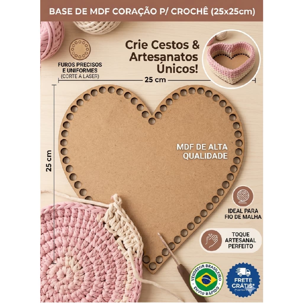 💖Kit 2 Bases em MDF 3mm formato coração – perfeita para crochê criativo!
