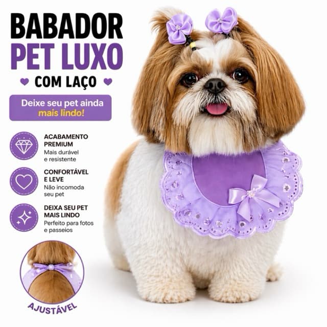 Kit Babador Pet Luxo + Par de Laço | Roupa para Cachorro Pequeno e Médio | Acessório Fofo para Banho e tosa