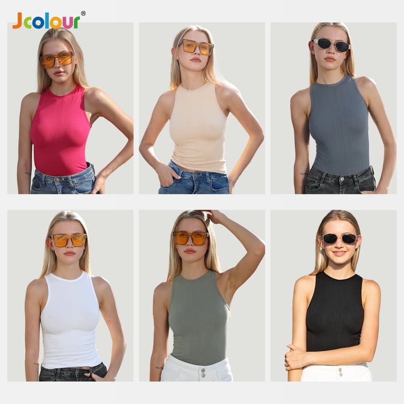 Jcolour Kit 3 Regata Feminino Moda Gringa Verão Básico Casual Trabalho Festa Paty