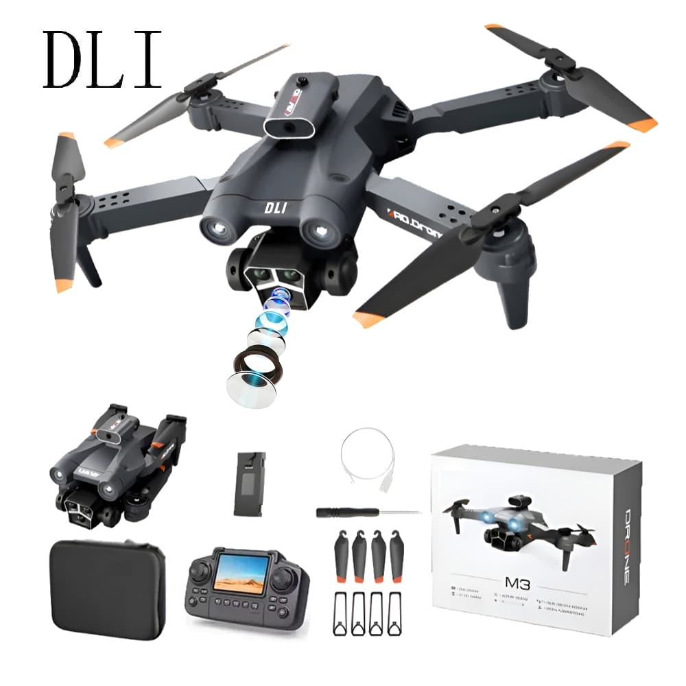 DLI Mini Drone M3 com Tela 4,3 Profissional com Resolução 4K Dual Camera Wifi 2 Baterias